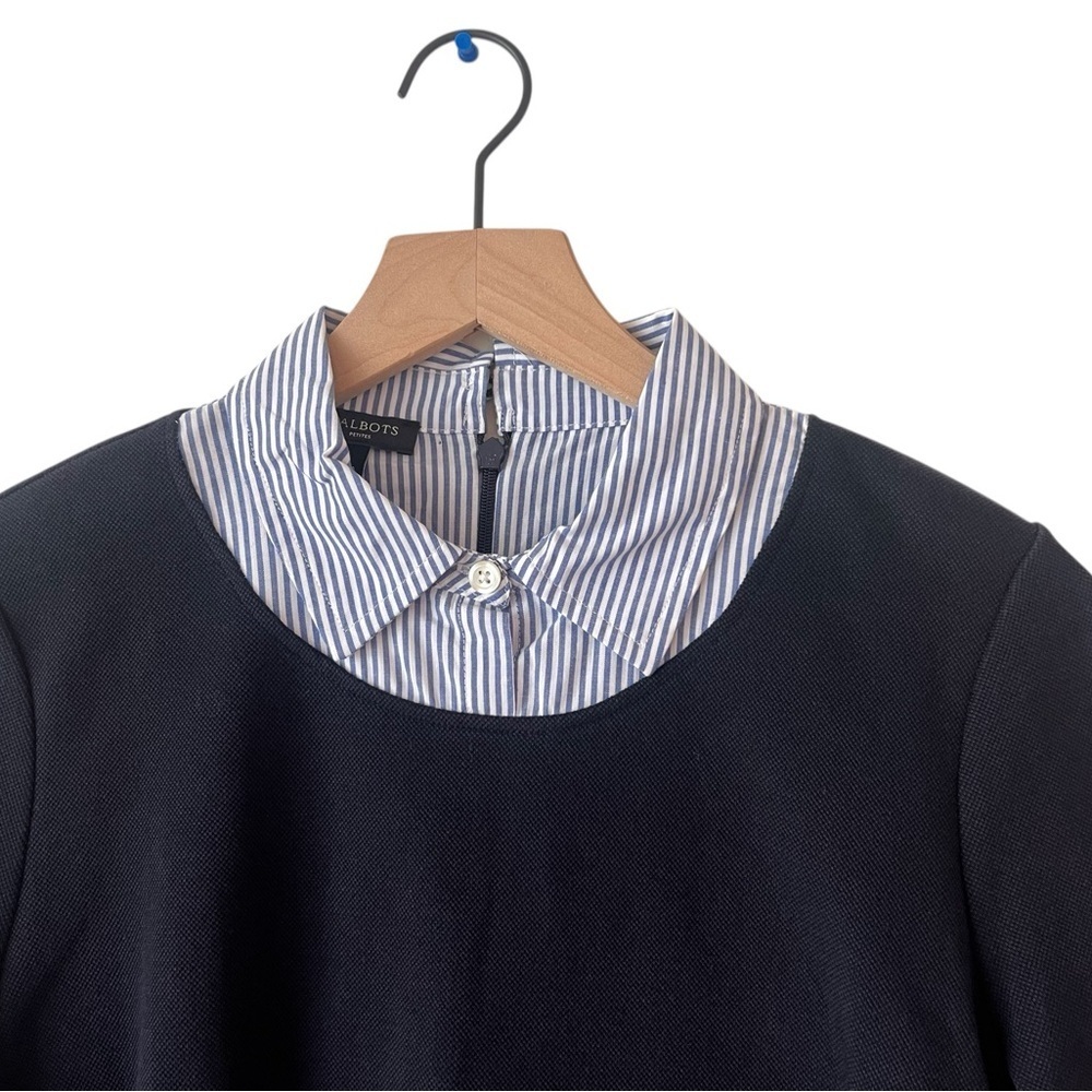 Talbots Petites 3/4 Sleeve Navy Collared Shift Dress Size PM - Picture 2 of 11